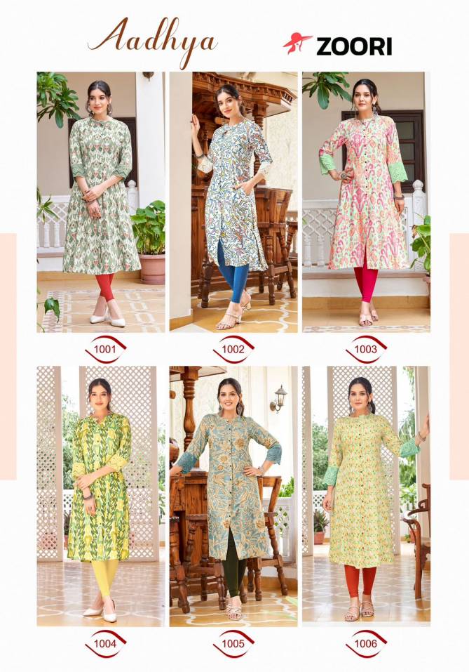 Aadhya By Zoori Rayon Printed Designer Kurti Wholesale Suppliers In Surat
